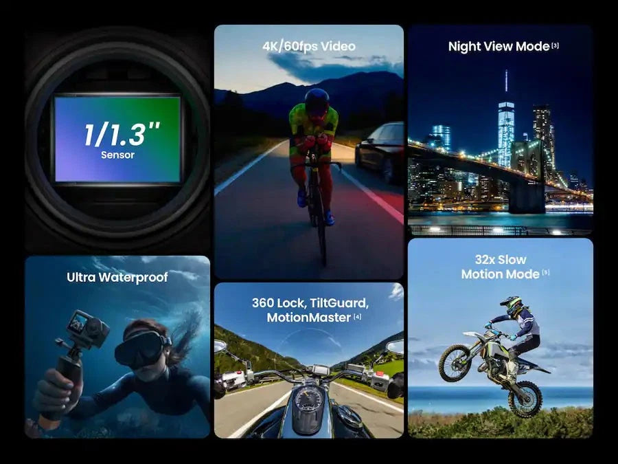 Xtra Edge Pro Action Camera,4K Vlogging Camera Waterproof,Night View,1/1.3''Sens